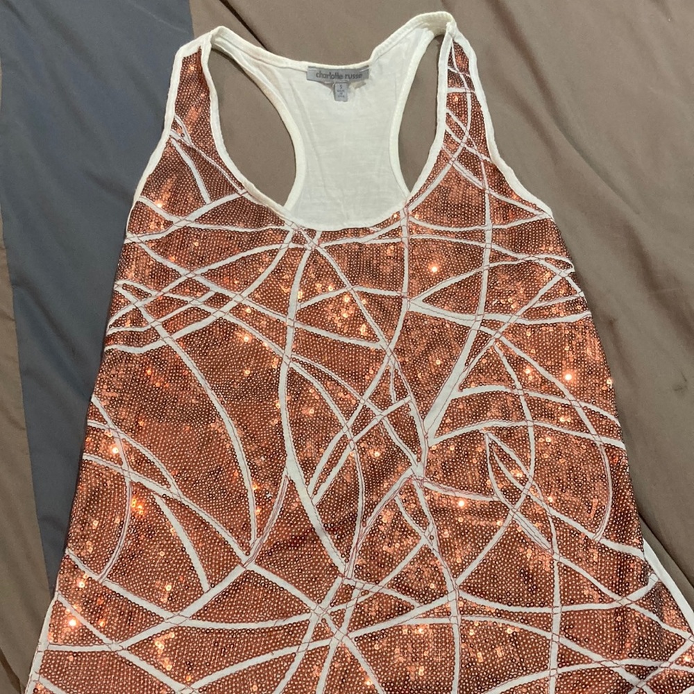 Small Charlotte Russe tank top with rose gold sequin front and white back.